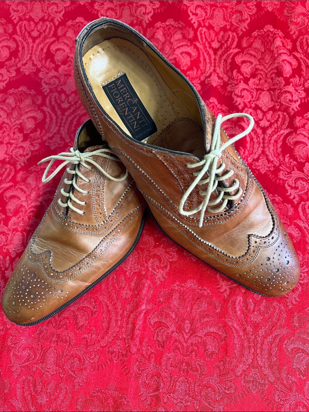Mercanti Fiorentini Wingtip Oxfords Mens 9.5M Brown Leather Brogue Made in Italy